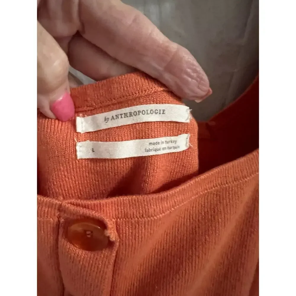 By Anthropologie Orange Faux Button Down Tank Sweater Sz L Lightweight - Picture 4 of 6